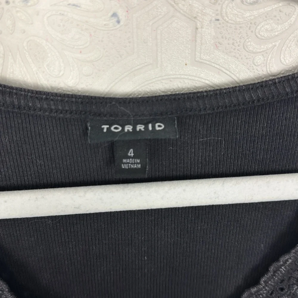 Torrid‎ Cotton Modal Rib Lace VNeck Long Sleeve Henley Top Shirt Grey Black 4X - Picture 9 of 11